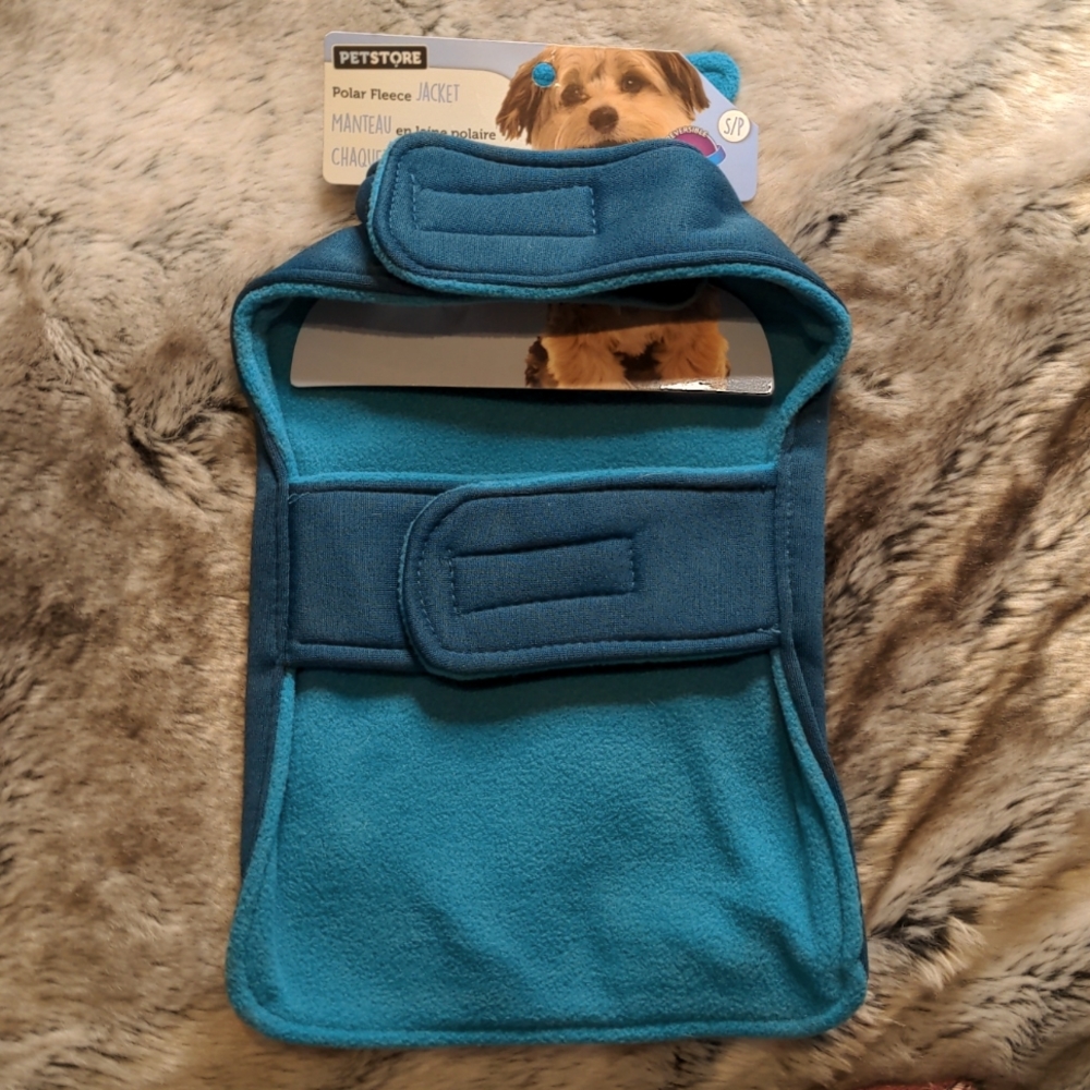 Sold๐ท5 for $20๐ท SM - ADD-ON: Teal Reversable Polar Fleece Dog Coat - Picture 1 of 8